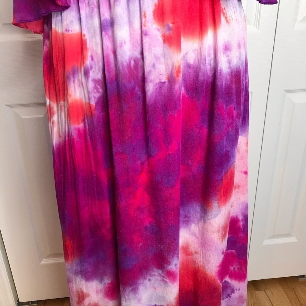 Tie dye maxi dress galaxy tank tiered flounce L spaghetti straps sundress - Picture 6 of 10